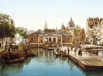 Fishmarket and Bourse、アムステルダム、オランダ、pub.c。 1900（クロモリログラフ）